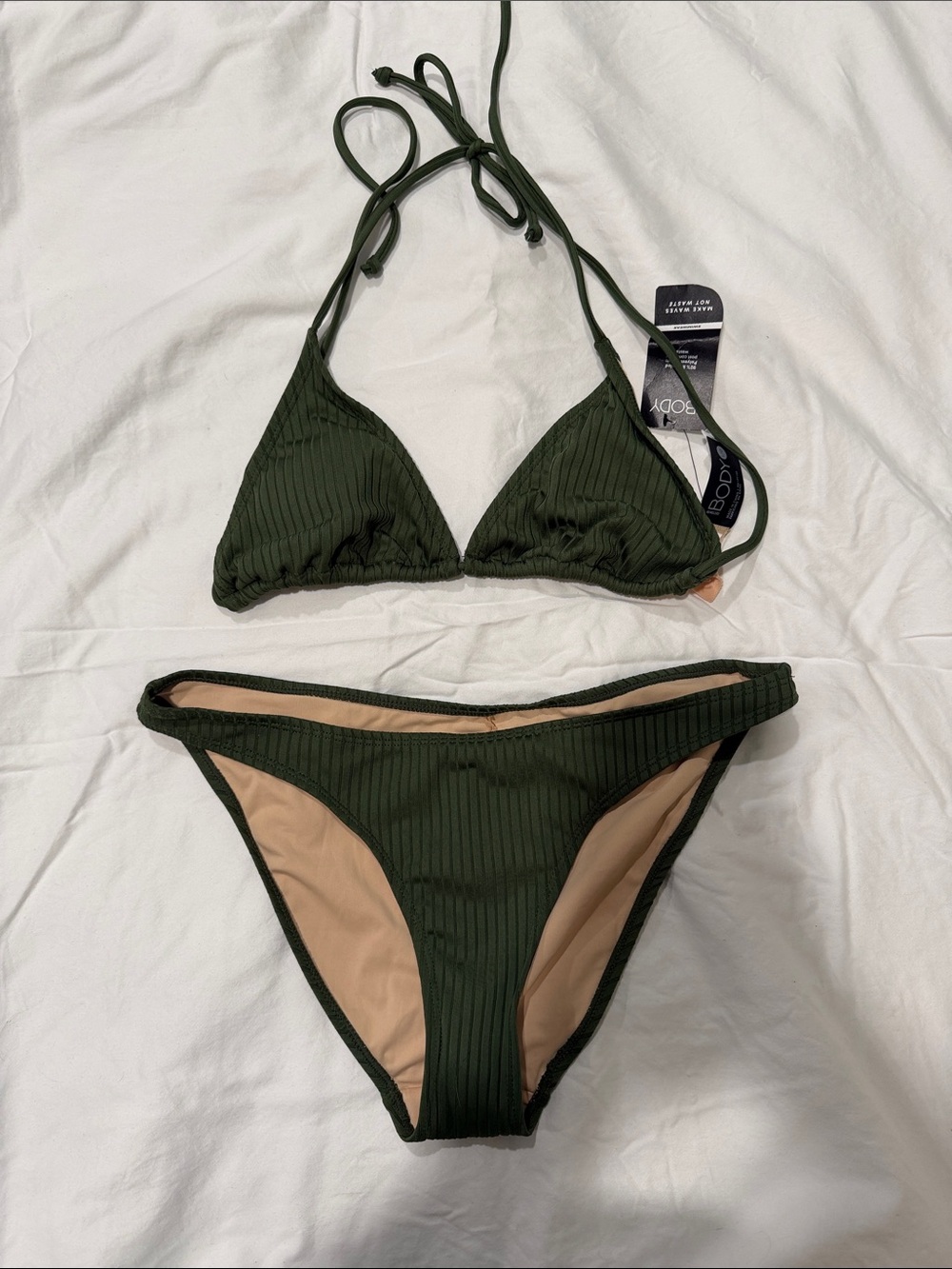 Cotton On Olive Ribbed Triangle Bikini Set